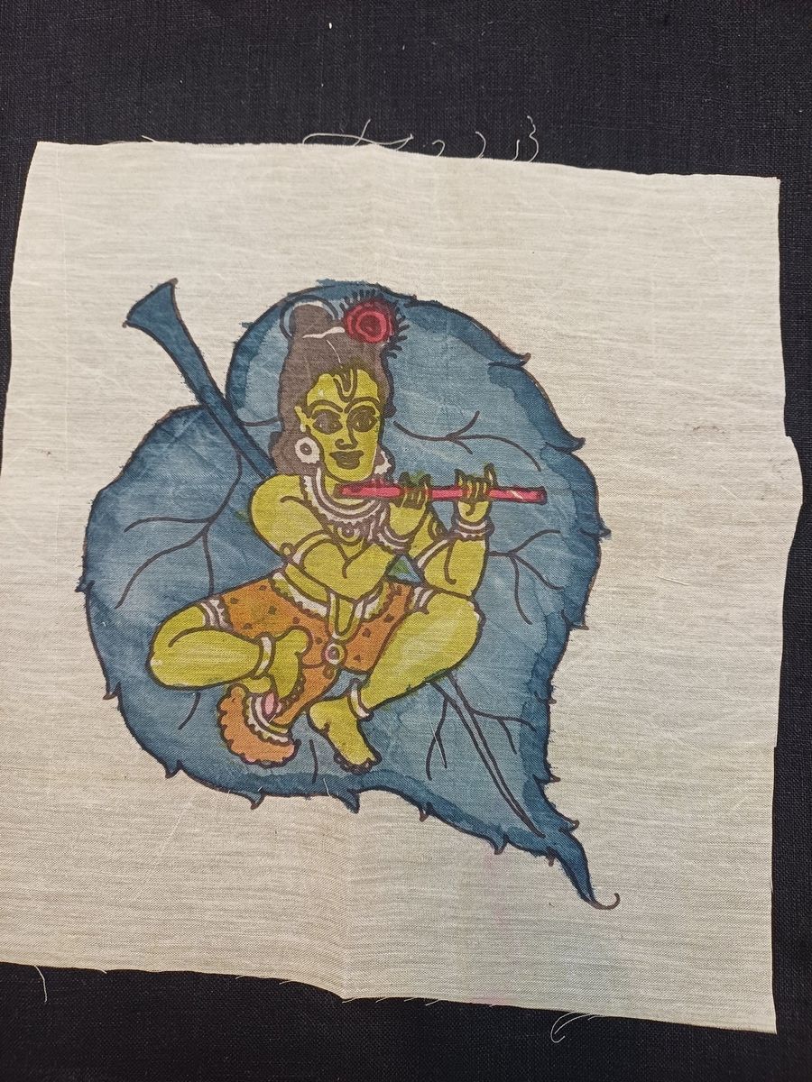Cream Kalamkari patch with an elegant design and clean placement pattern, 8 inch by 6 inch