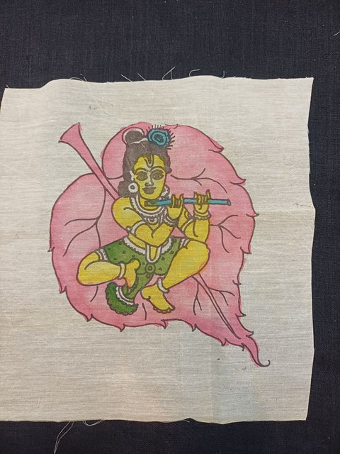Kalamkari Leaf Kanha figurative patch in an elegant design, 8 inch by 6 inch