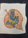 Cream Kalamkari patch with a figurative Leaf Kanha design, shown in 8 inch by 6 inch size