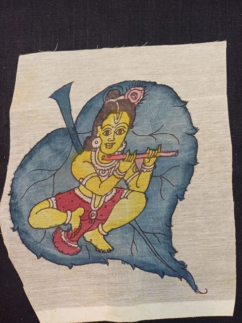 Cream Kalamkari patch with an elegant figurative design, 8 inch by 6 inch