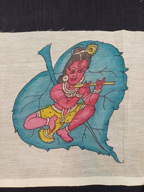 Kalamkari Bangalore Silk patch with an elegant figurative design and border in 8 x 6 inch size