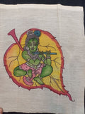 Cream Kalamkari Leaf Kanha patch with placement pattern and border, in an elegant design.