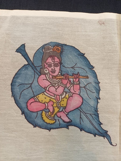 Cream Kalamkari patch with elegant placement pattern and clean design, 8 x 6 in