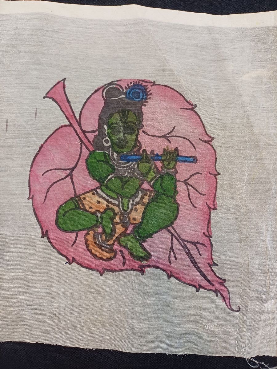 Cream Kalamkari patch with an elegant figurative Leaf Kanha design