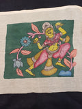 Green Kalamkari patch with a dancing figure design and clear figurative pattern