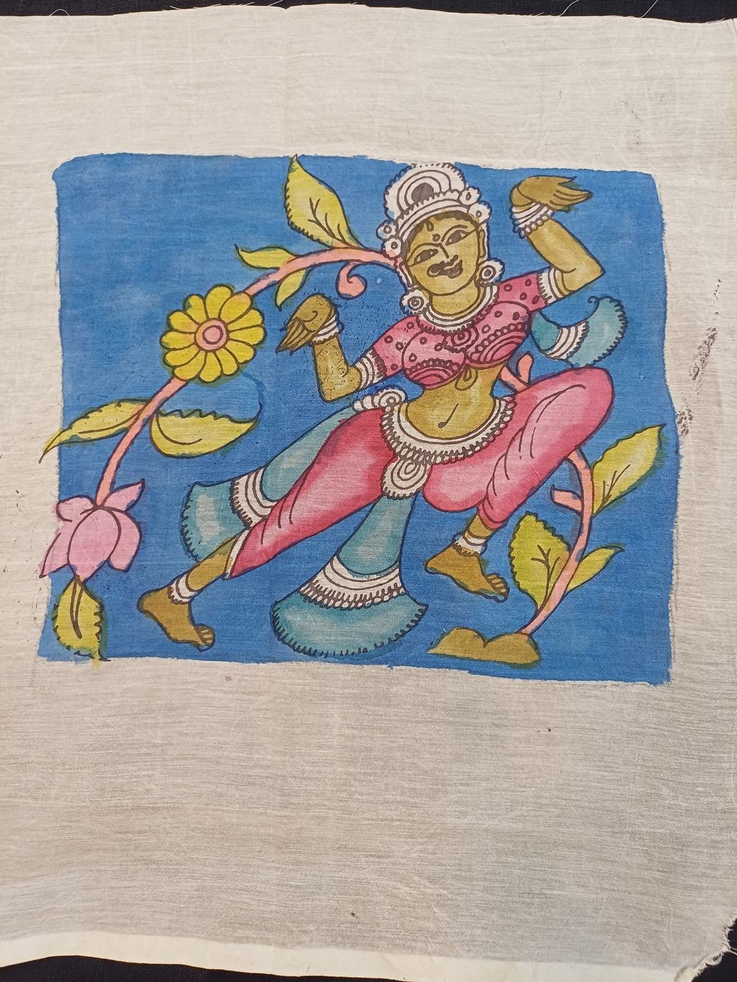 Blue Kalamkari patch with a dancing figure figurative design in 11x9 Inch size