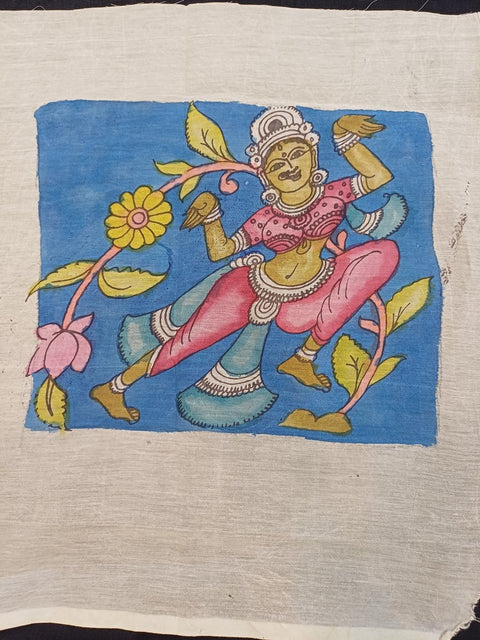 Blue Kalamkari patch with a dancing figure figurative design in 11x9 Inch size