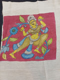 Pink Kalamkari patch with a dancing figure design and border, in an 11x9 inch size
