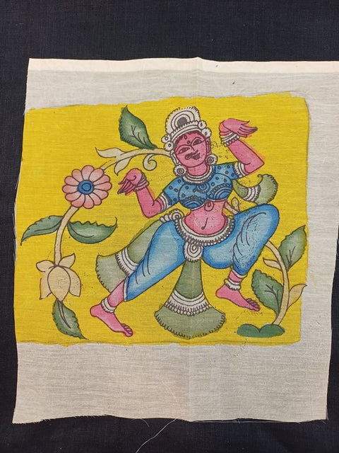 Yellow Kalamkari patch with a dancing figure figurative design and 11x9 Inch size