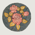 Green circular Kalamkari floral textile patch with border and hand-drawn floral design, 30 cm diameter