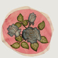 Pink circular Kalamkari floral patch with border detail, 30 cm diameter