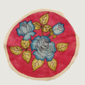Red round Kalamkari floral patch with a border, shown as a 30 cm diameter textile patch