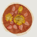 Brown circular Kalamkari floral patch with a border, 30 cm diameter