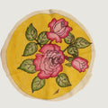 Yellow Kalamkari floral round patch with a bordered design, 30 cm diameter