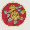 Red circular Kalamkari floral patch with a round border and hand-drawn floral motif, 30 cm diameter