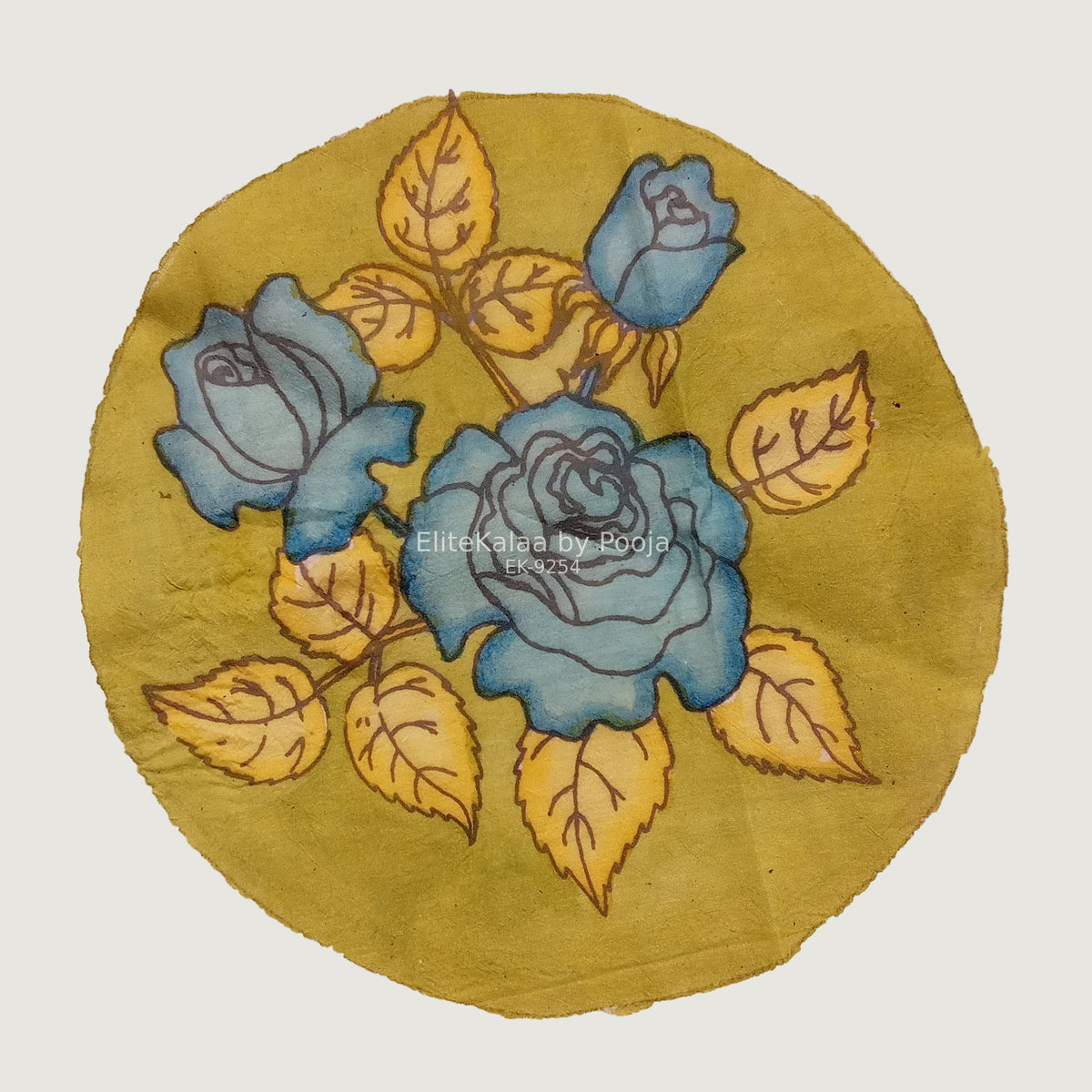 Rose Kalamkari floral circular textile patch in 30 cm diameter