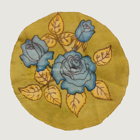 Rose Kalamkari floral circular textile patch in 30 cm diameter