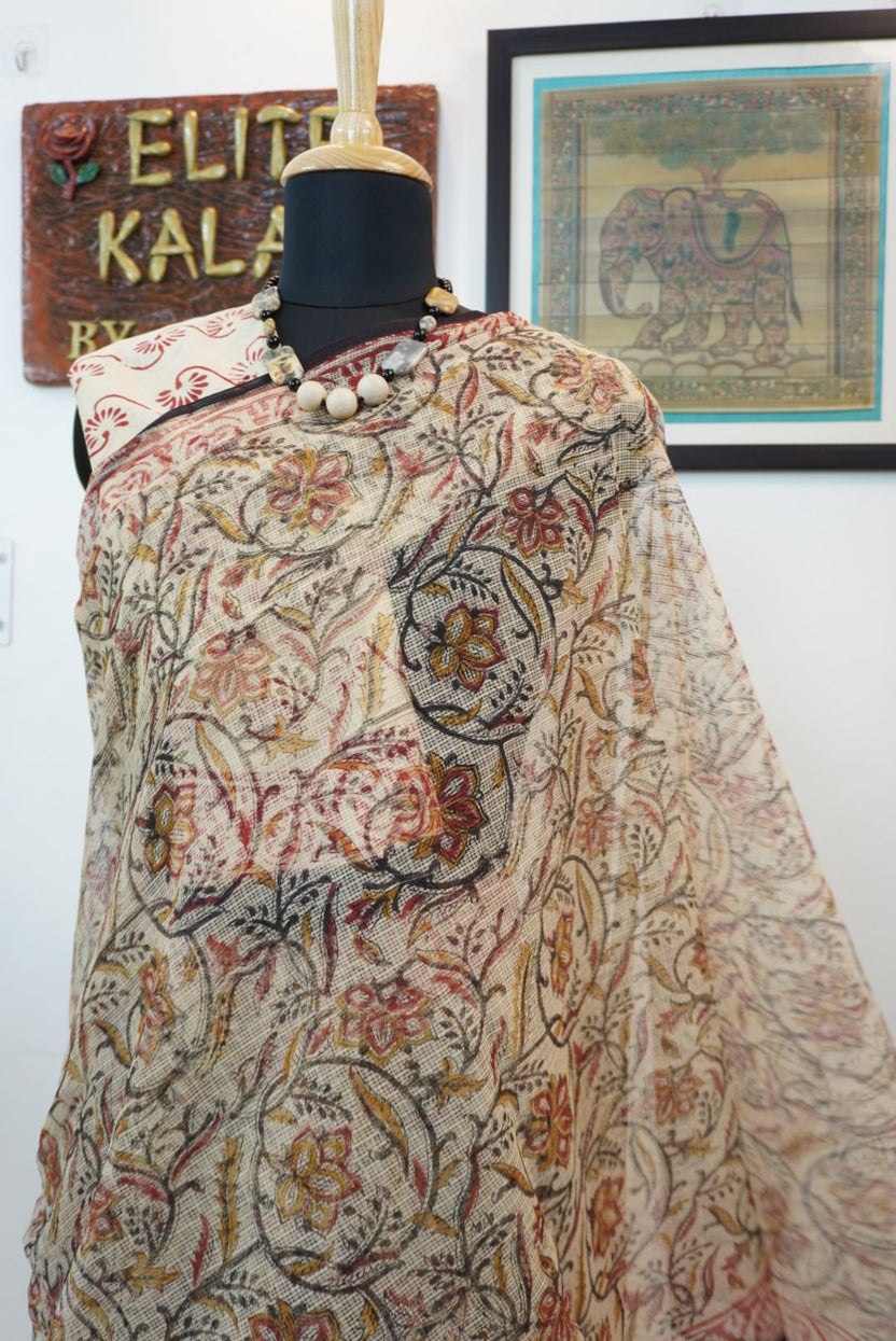 Multicolor block print saree with border