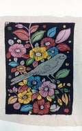 Black Kalamkari Bangalore Silk figurative fabric patch with handdrawn and handpainted design