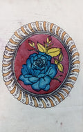 Kalamkari Bangalore Silk fabric piece with circular rose design 2 and a border