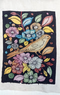 Black Kalamkari Bangalore Silk figurative fabric patch with handdrawn, handpainted design, Large 05