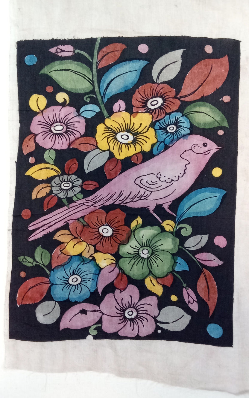 Multicolor Kalamkari Bangalore Silk figurative fabric patch, handdrawn and handpainted, Large 06