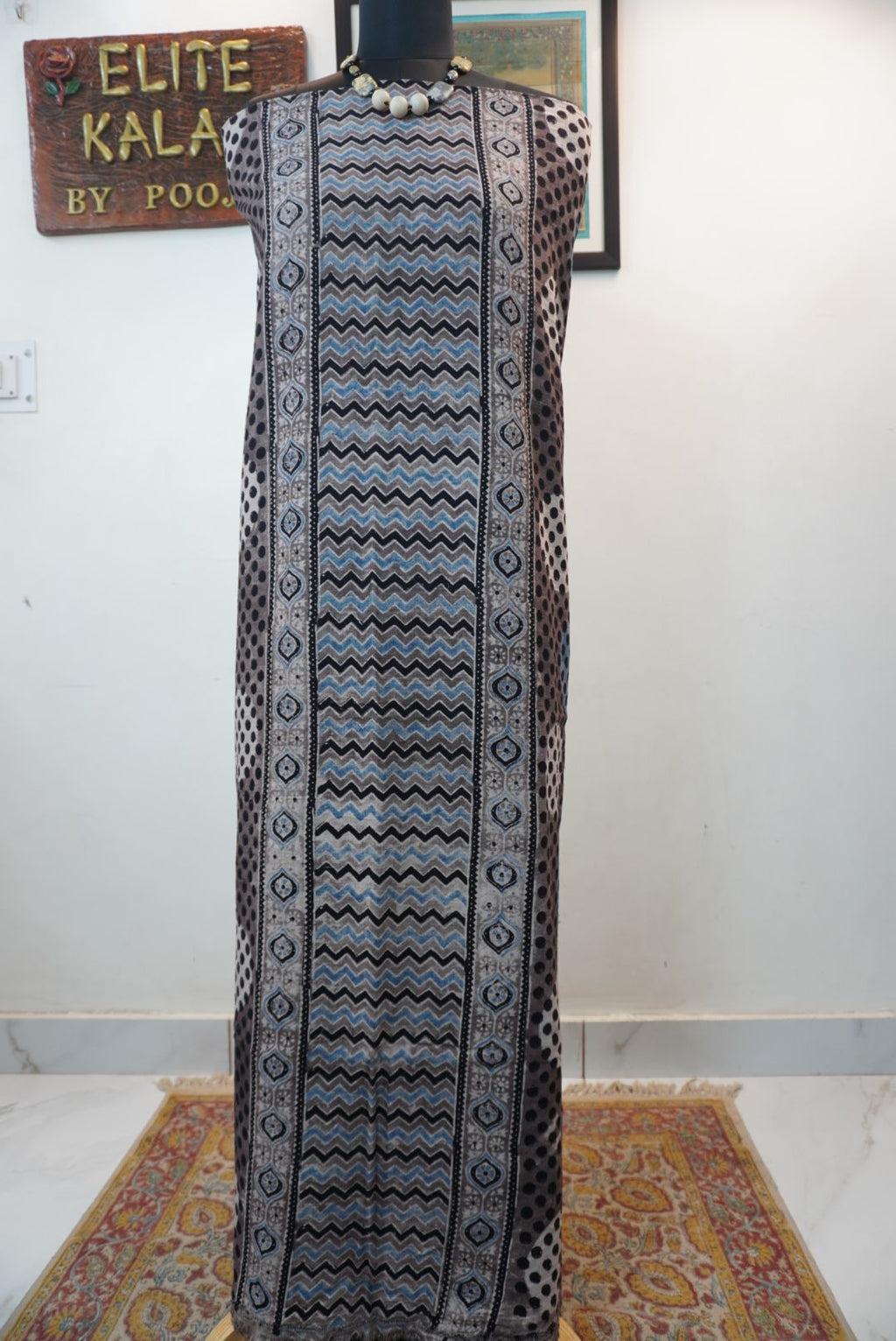 Kala cotton  Ajrakh designer Top /Kurti fabric
