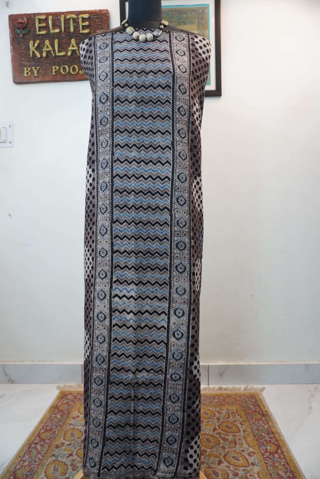 Kala cotton  Ajrakh designer Top /Kurti fabric