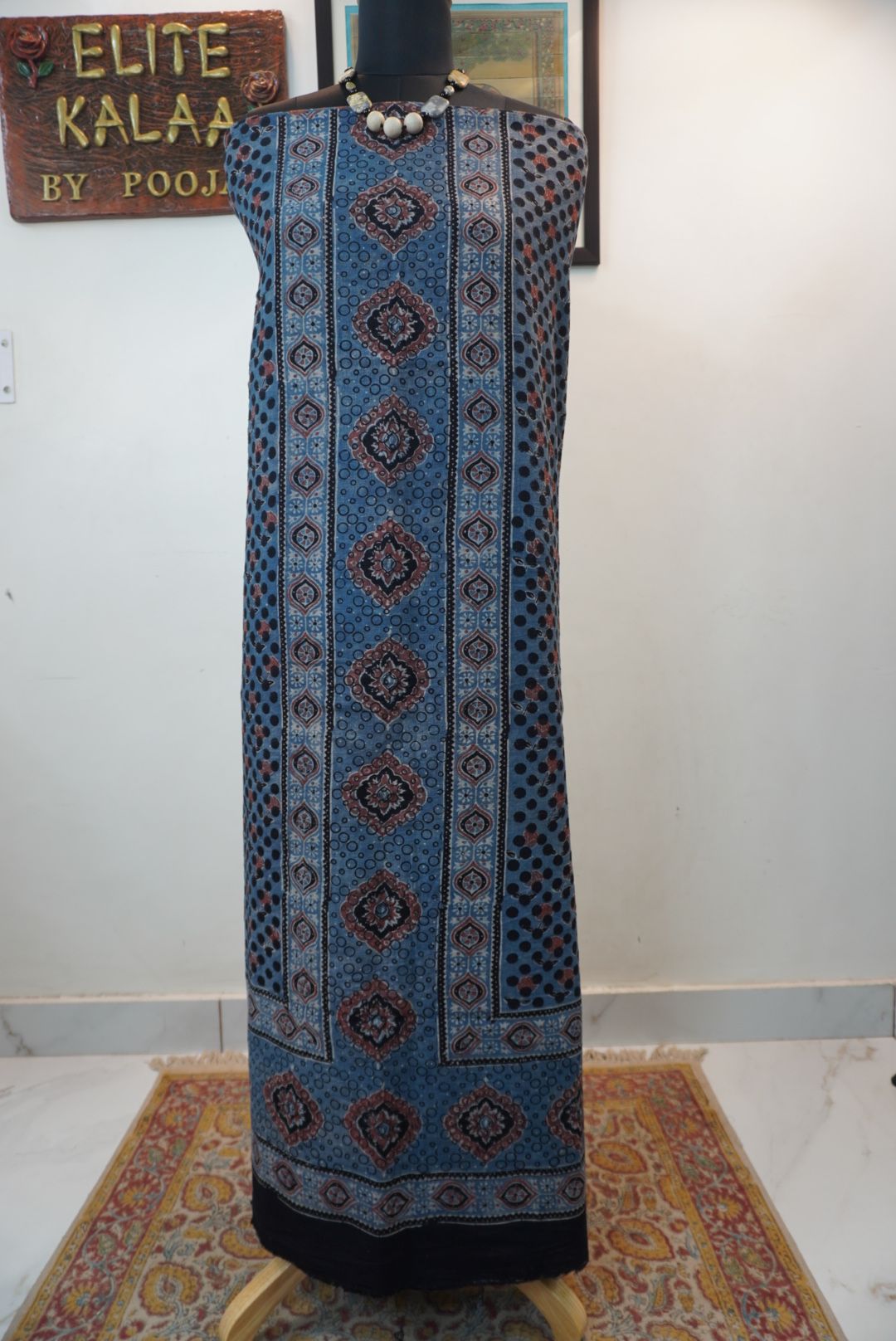 Kala cotton  Ajrakh designer Top /Kurti fabric