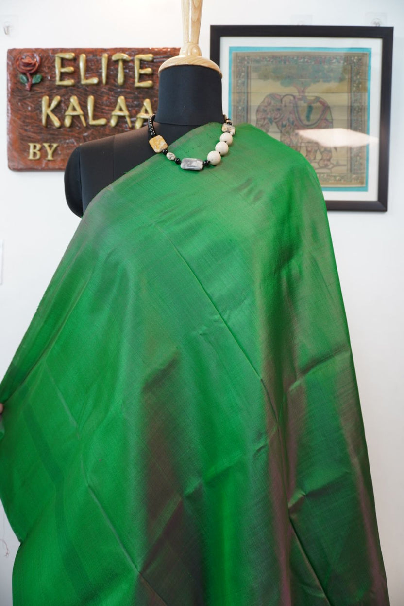 Green Kaltan Silk plain saree with solid design