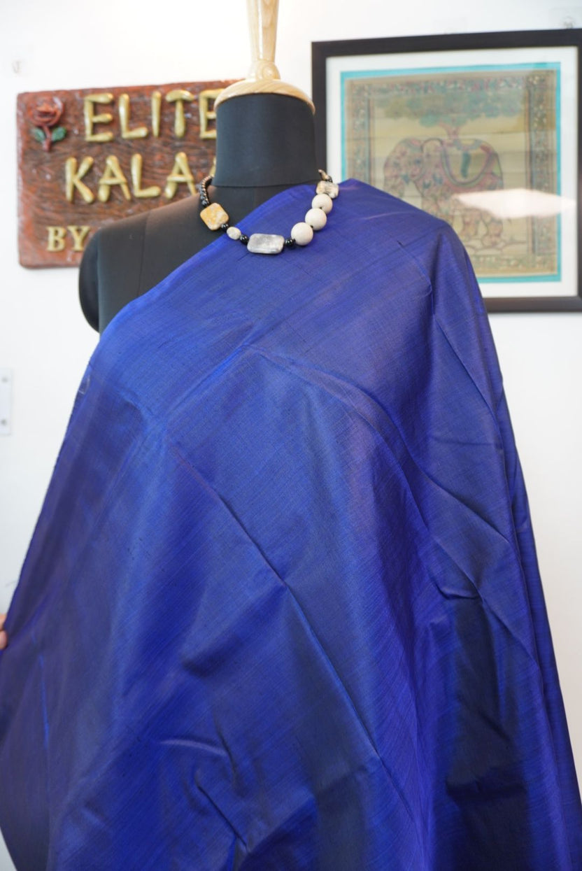 Navy blue plain solid saree with a clean, minimal design