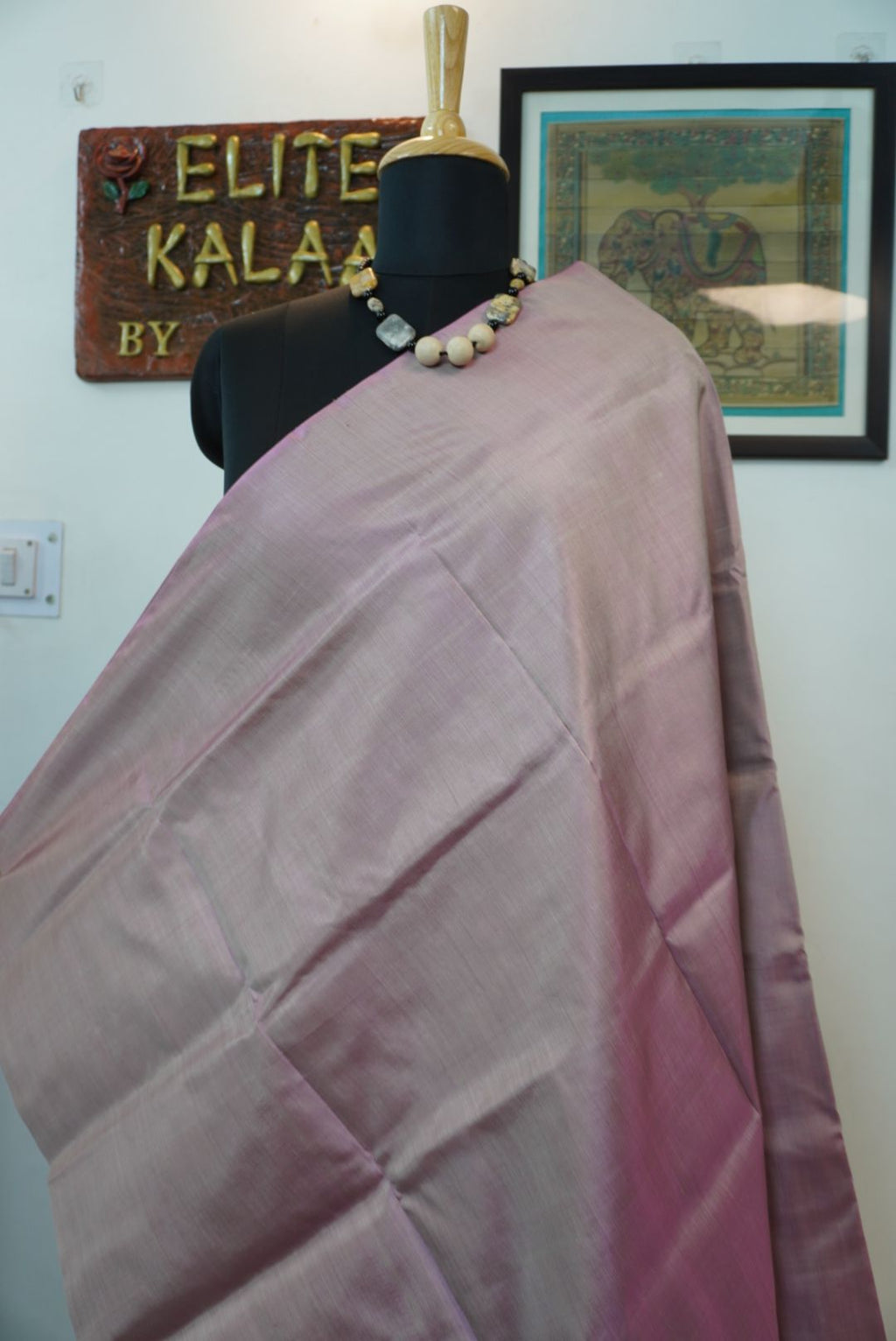 Katan Silk plain saree in nude pink with solid pink design and border detail