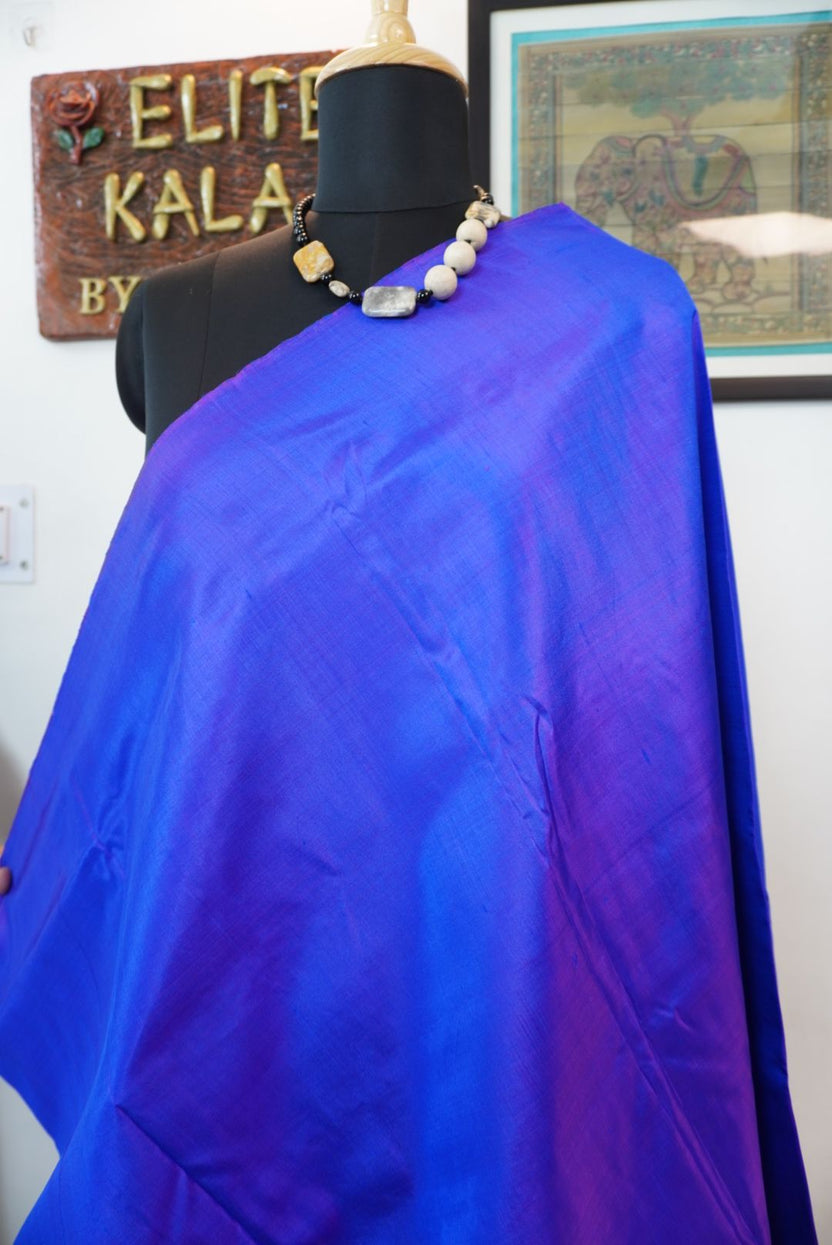 Solid blue-purple plain saree with a clean, simple design