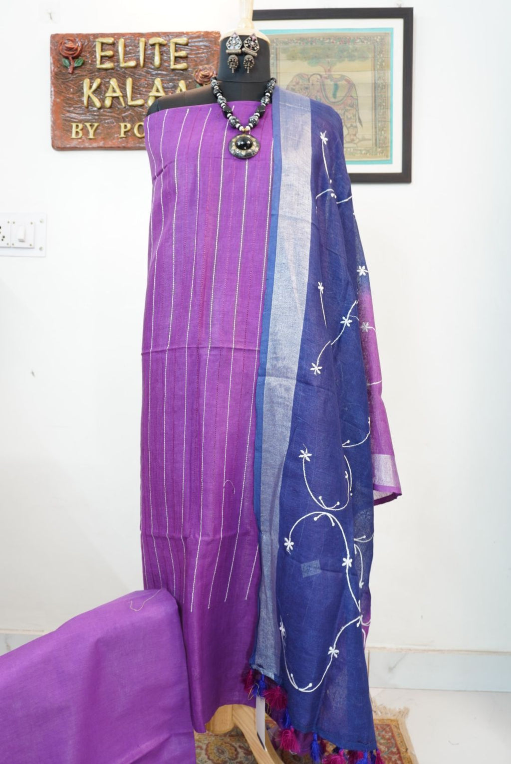 Linen 3 piece suits with embroidery