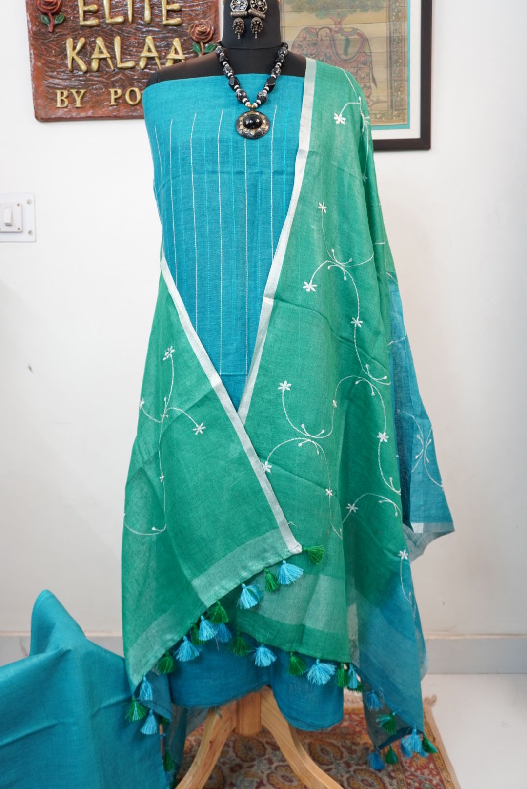 Linen 3 piece suits with embroidery