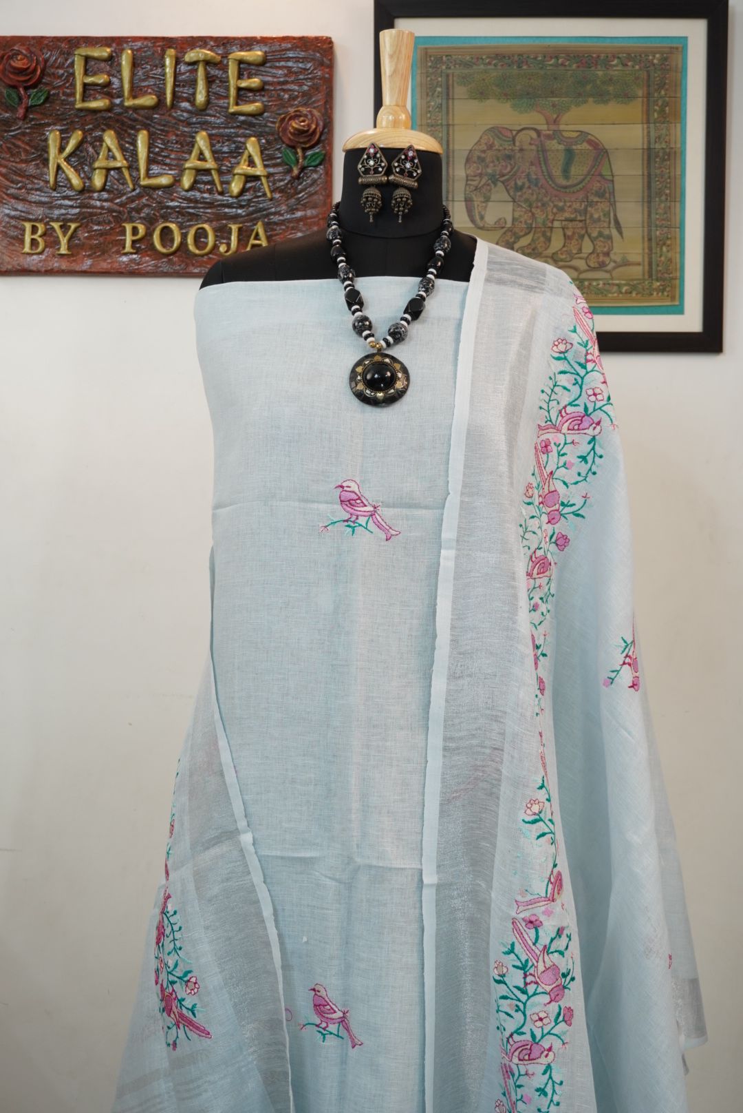 Linen 3 piece suits with embroidery