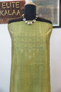 Light green cotton Tangaliya 3 piece suit set with grey dupatta and geometric pattern