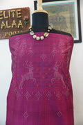 Tangaliya cotton 3 piece suit material in magenta with a purple dupatta