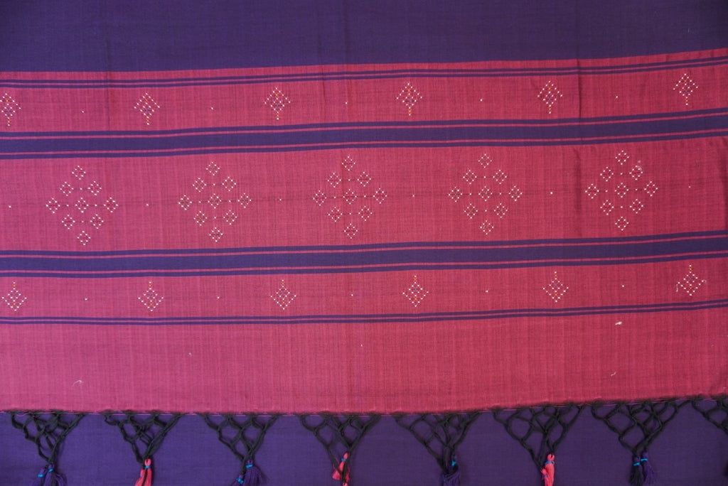 Tangaliya cotton 3 piece suit material in magenta with a purple dupatta