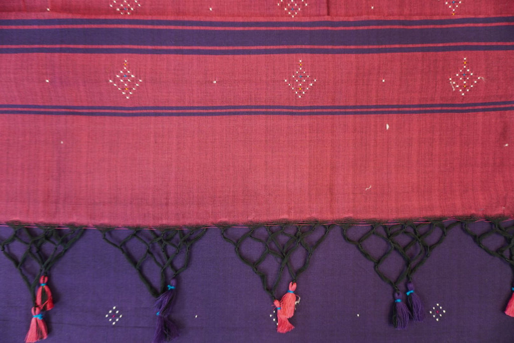 Tangaliya cotton 3 piece suit material in magenta with a purple dupatta