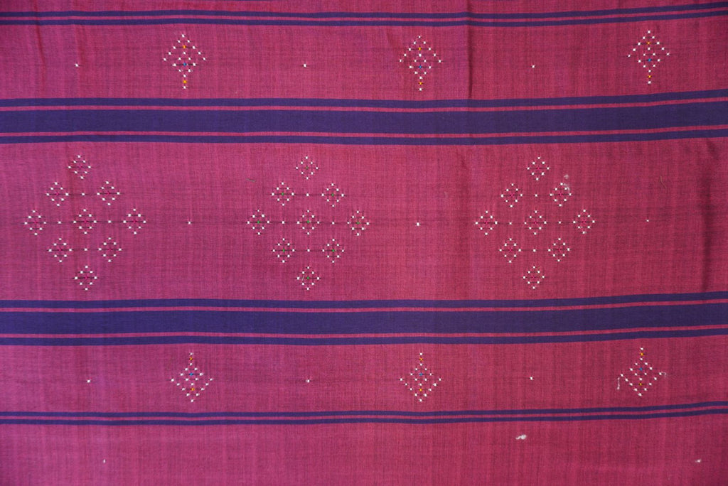 Tangaliya cotton 3 piece suit material in magenta with a purple dupatta