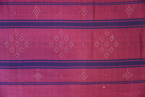 Tangaliya cotton 3 piece suit material in magenta with a purple dupatta