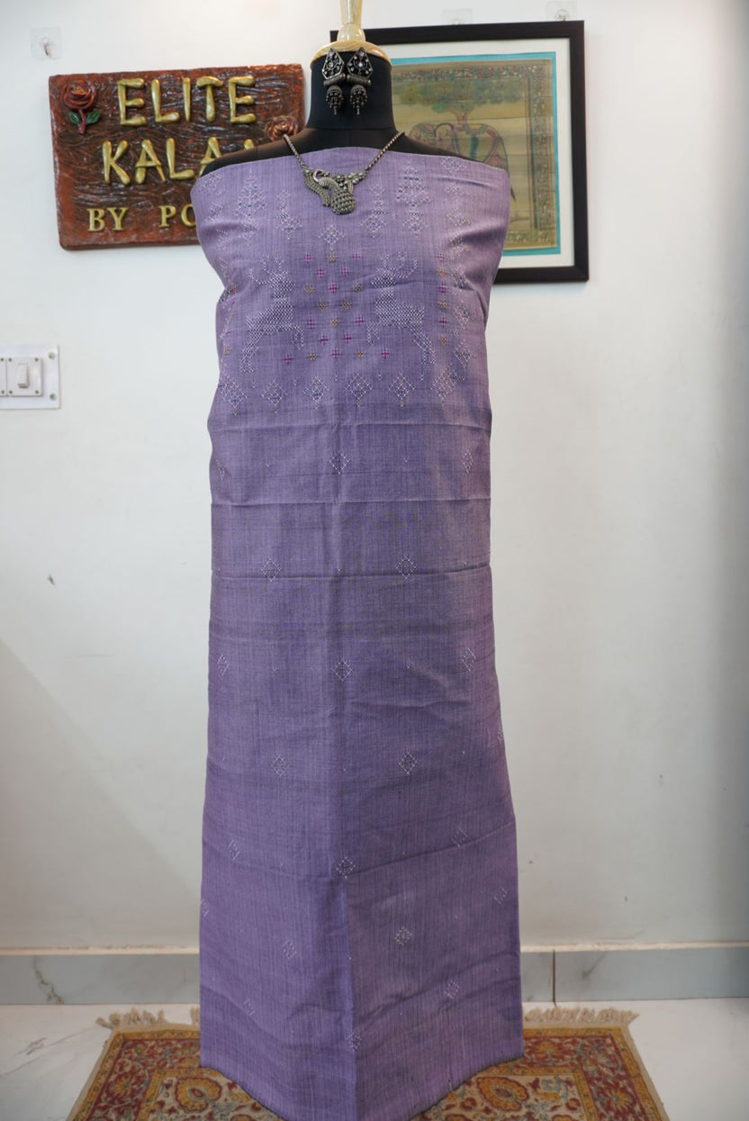 Tangaliya cotton kurti fabric in dusty lilac with deer design and placement pattern