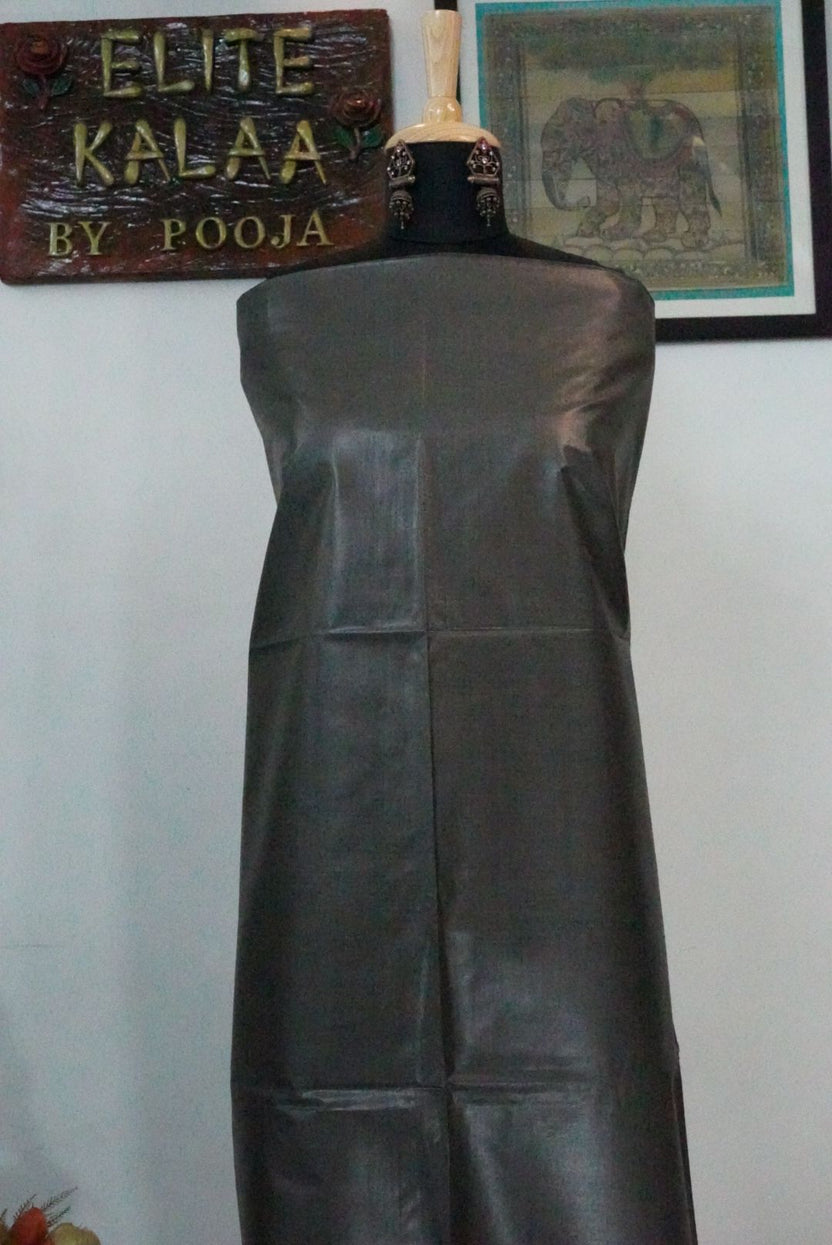 Dark grey solid tusser handloom fabric piece with a plain finish