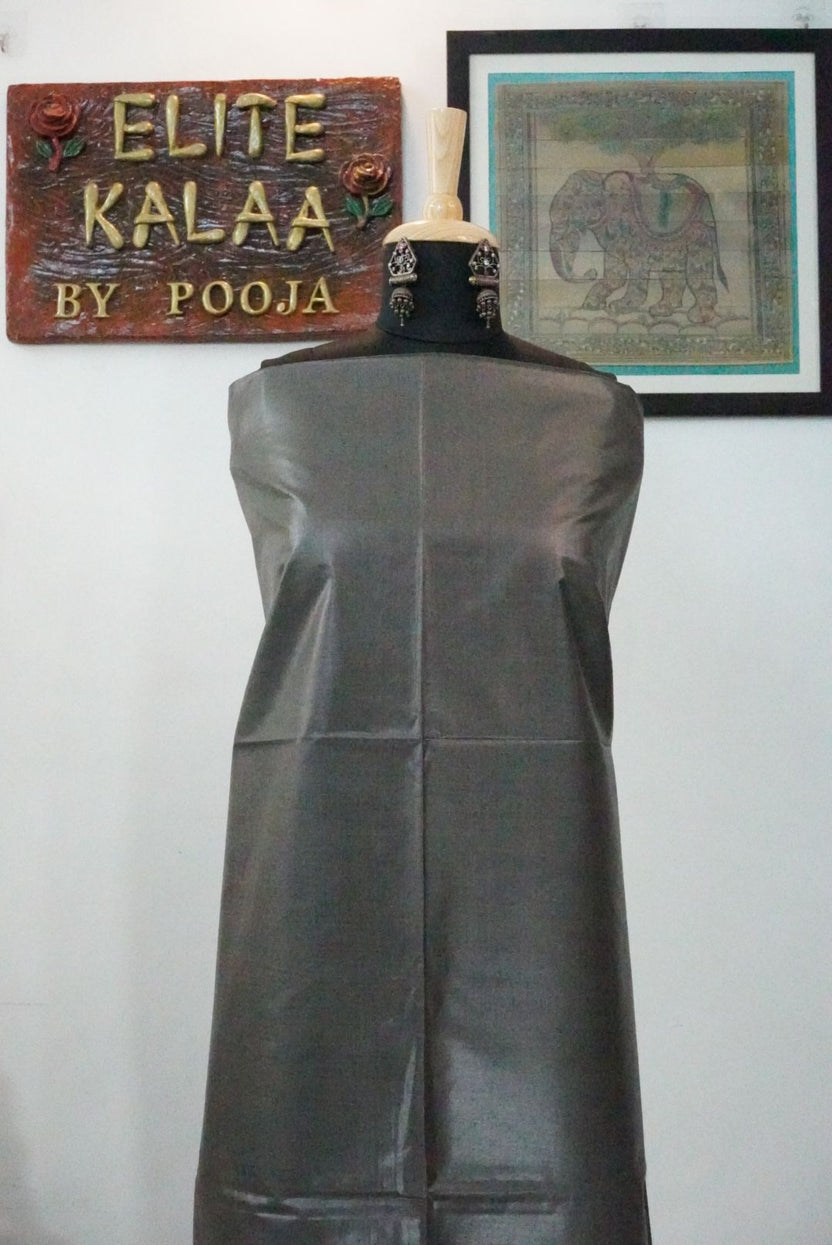 Dark grey solid tusser handloom fabric piece with a plain finish