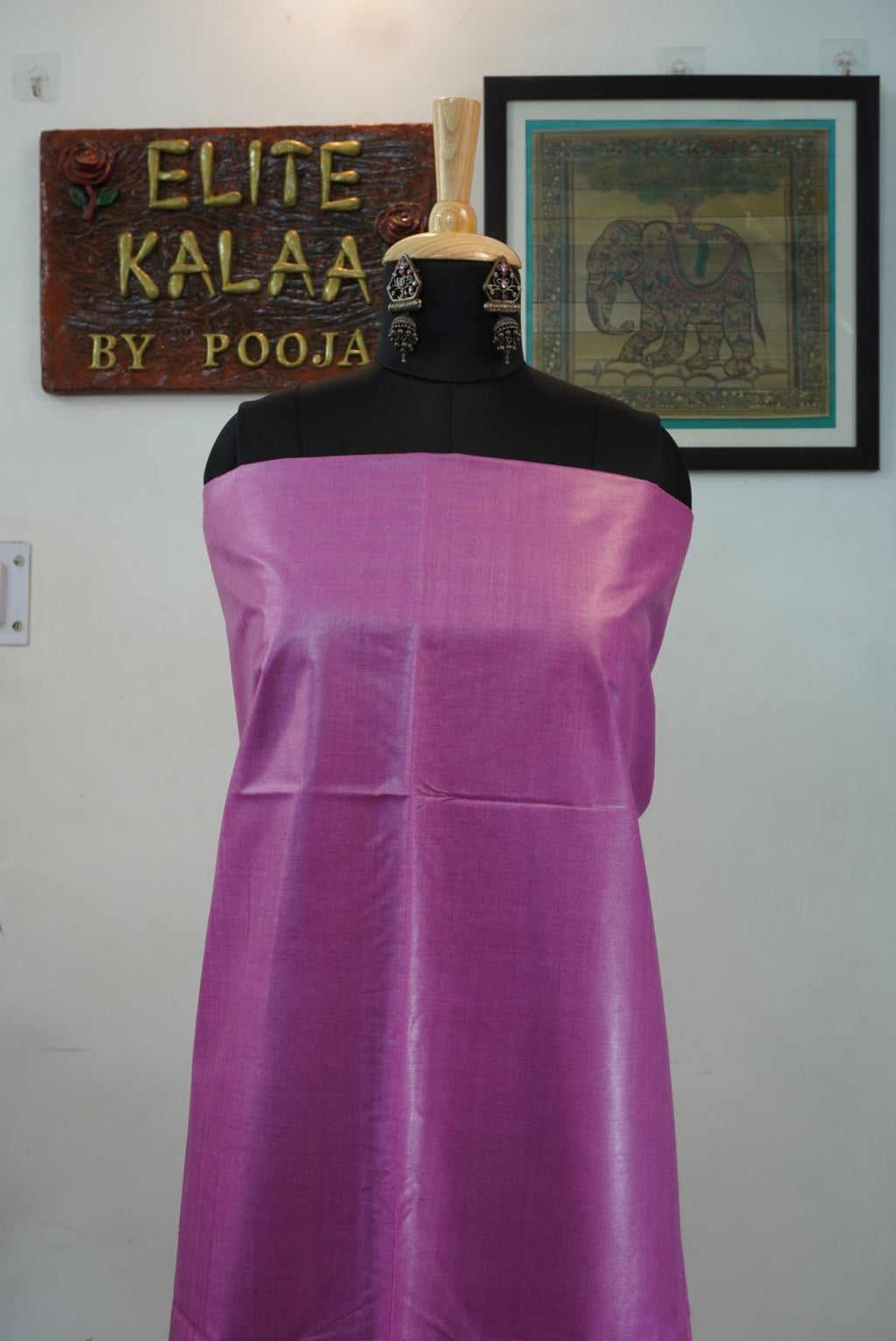 Light pink solid Tusser handloom fabric piece with a plain, borderless finish