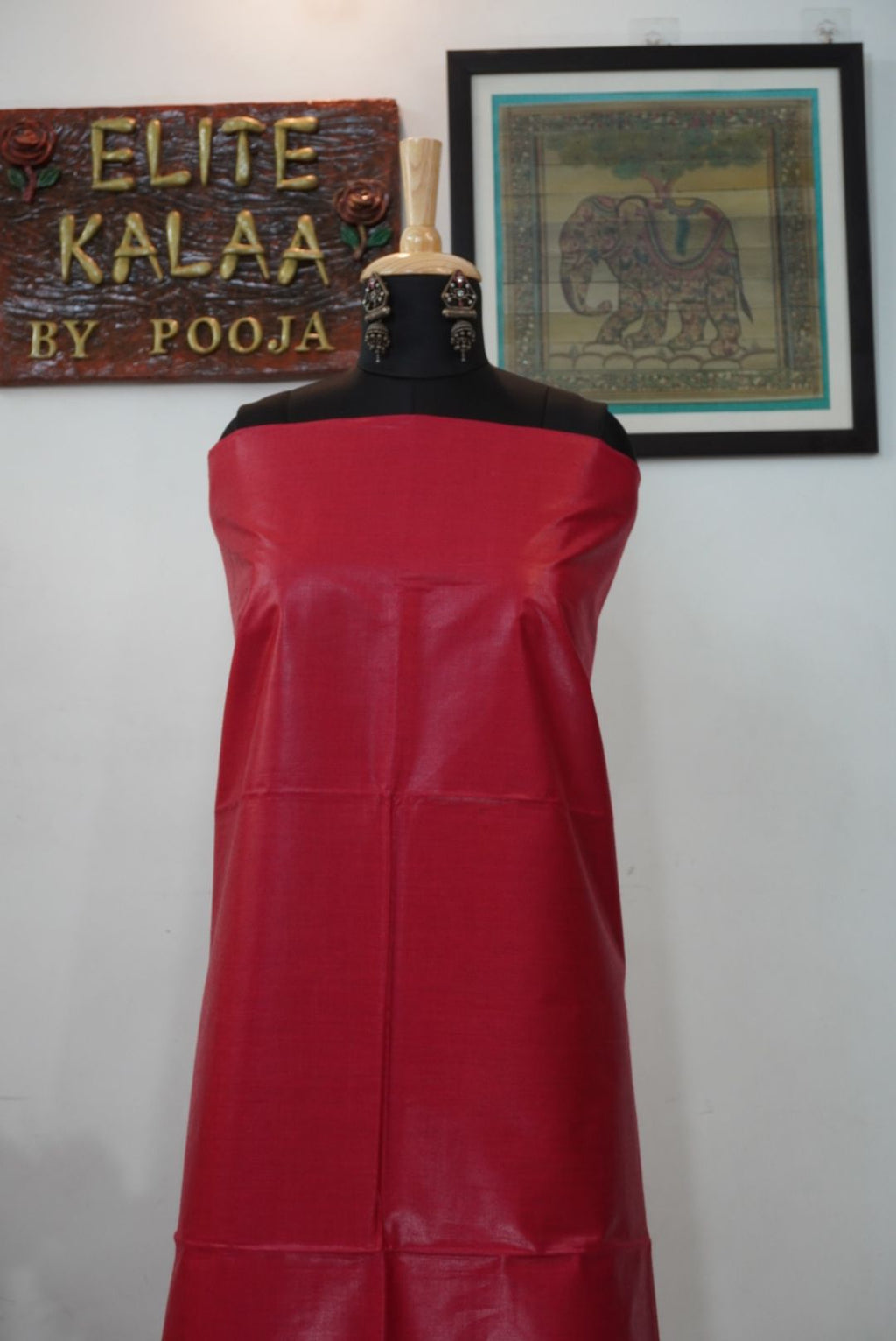 Tusser by desi tusser handloom fabric - red