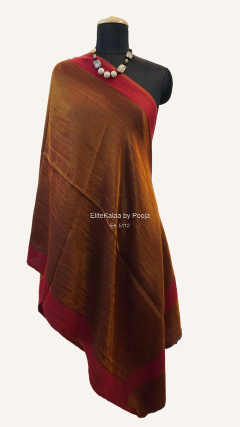 Red fine wool reversible stole with zari detailing and a border