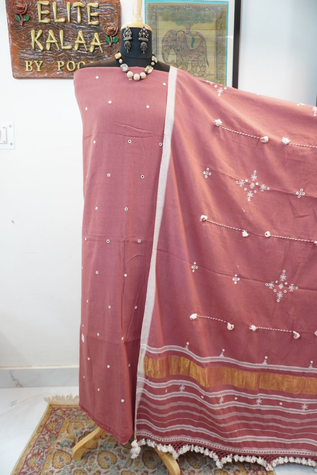 bhujodi kala cotton suit/ carrot pink /design 4