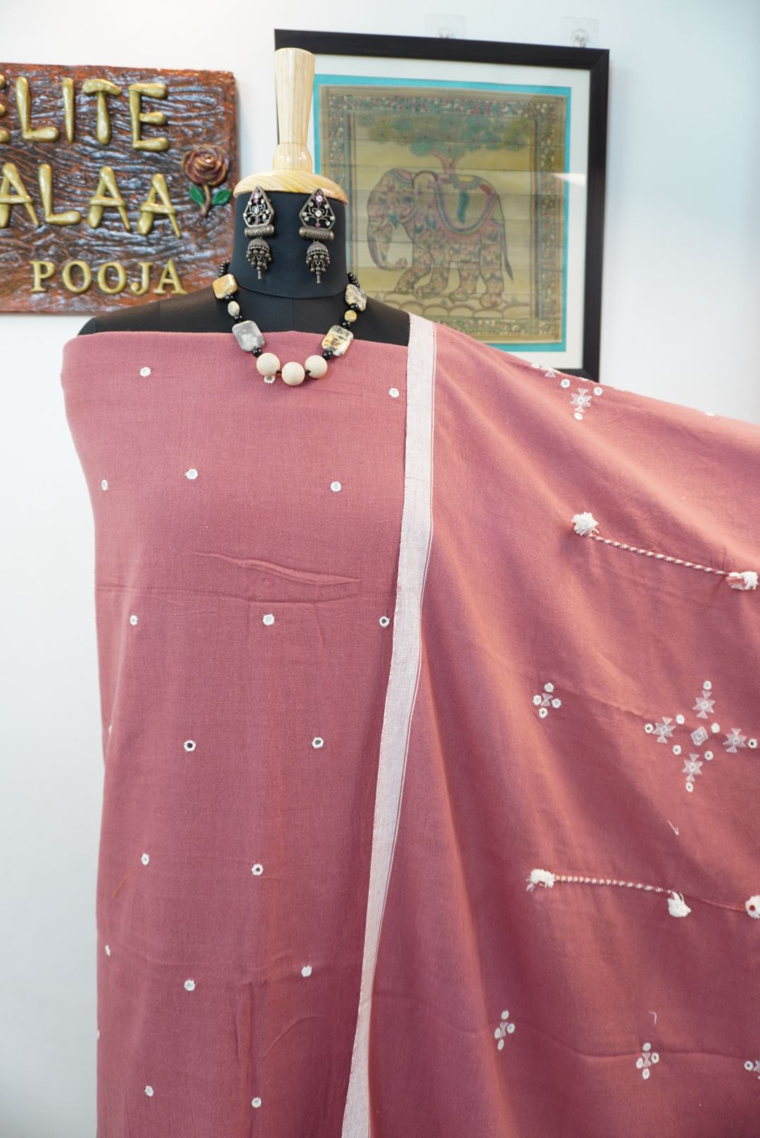 bhujodi kala cotton suit/ carrot pink /design 4